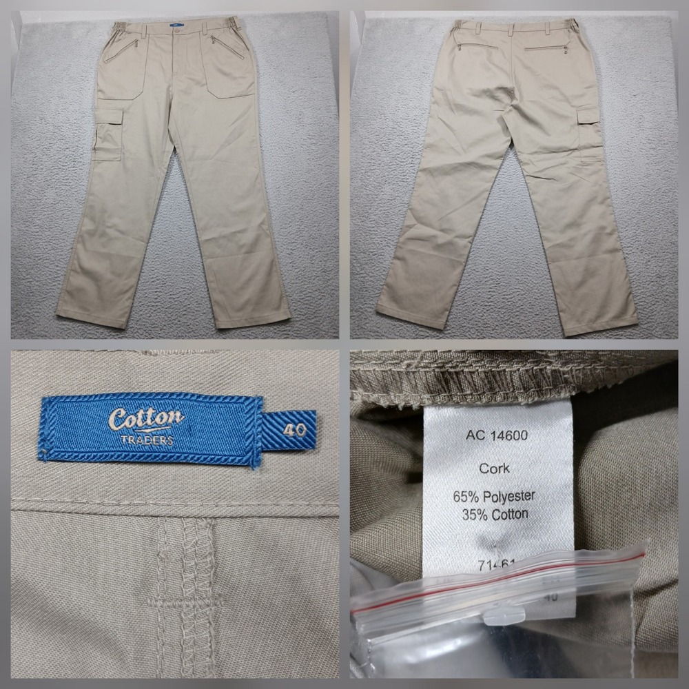 Cotton Traders Cargo‎ Pants Mens 40 Khaki Cork Utility Zip Pockets Read
